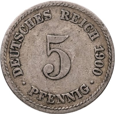 купить Германия 5 пфеннигов (pfennig) 1900 A знак монетного двора: "A" - Берлин