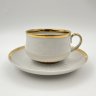 Купить Набор для подачи кофе и чая на три персоны (10 предметов), украшенный лаконичным декором, фарфор, золочение, Дулевский фарфоровый завод (Дулёво), СССР, 1987 г.