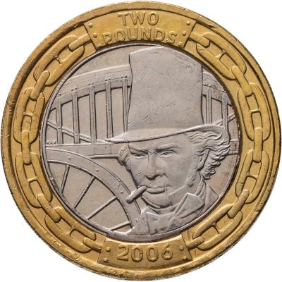 купить Великобритания 2 фунта (pounds) 2006 "200 лет со дня рождения Изамбарда Кингдома Брунеля — мост Альберта"