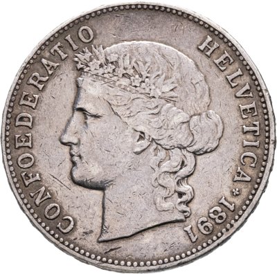 купить Швейцария 5 франков 1891