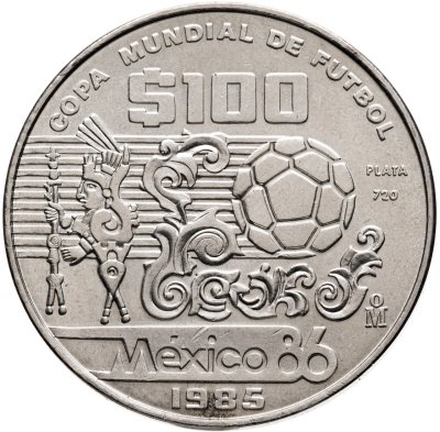купить Мексика 100 песо (pesos) 1985 "Чемпионат мира по футболу 1986 - Узоры и мяч"