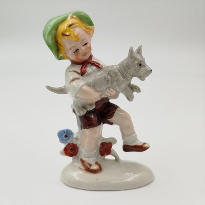 купить Статуэтка "Мальчик с собакой на руках", фарфор, роспись, Германия, 1950-1970 гг.