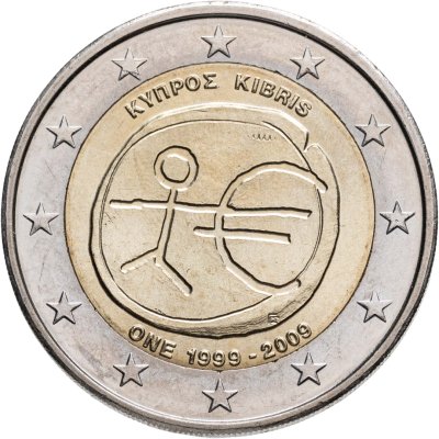 купить Кипр 2 евро 2009 "10 лет Экономическому и валютному союзу"