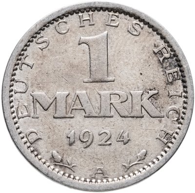 купить Германия 1 марка (mark) 1924 A знак монетного двора "A" — Берлин