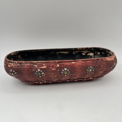 купить Ваза (кашпо) в виде плетеной корзинки с цветочным декором, клеймо "М.К." в щите, керамика, роспись, Европа, 1890-1930 гг.