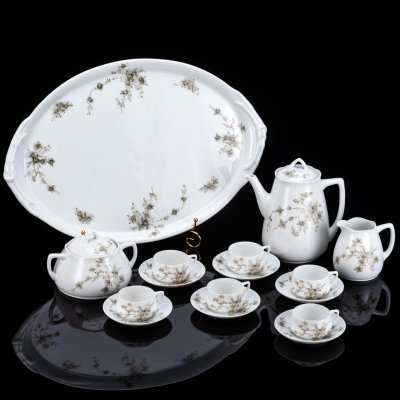 купить Сервиз кофейный с нежным цветочным декором на 6 персон (16 предметов), фарфор, деколь, подрисовка, Фарфоровая фабрика Гарднера, Российская империя, 1870-1910 гг.