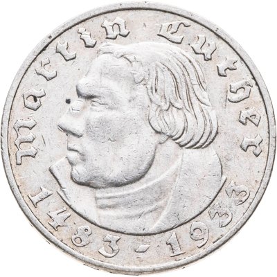 купить Германия (Третий рейх) 2 рейхсмарки (reichsmark) 1933 Е 450 лет со дня рождения Мартина Лютера