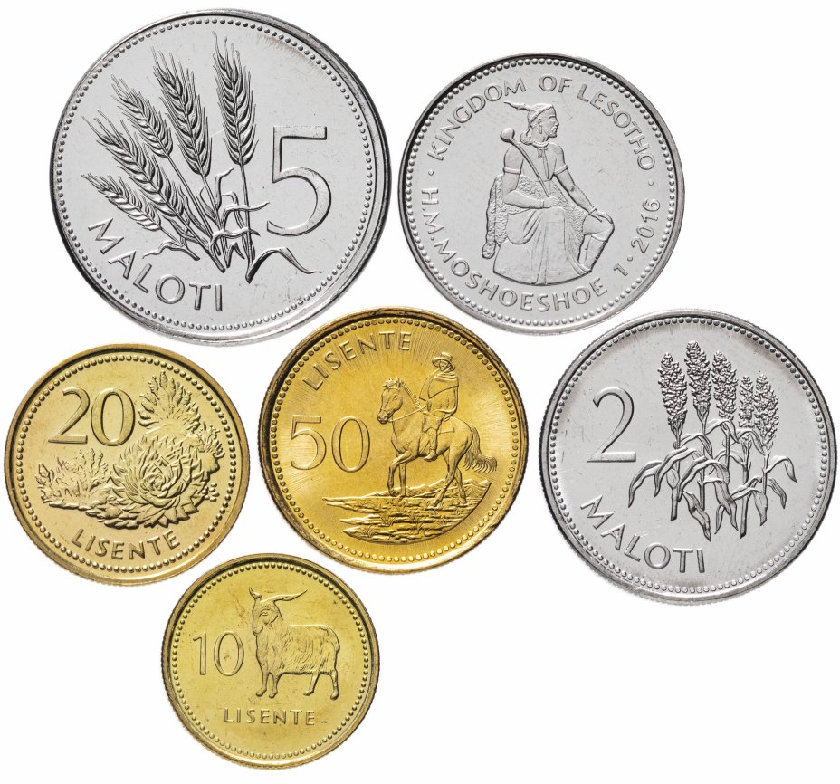 купить Лесото набор монет 1998 - 2018 год 10, 20, 50 лисенте, 1, 2 и 5 малоти (6 штук)
