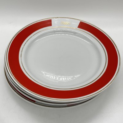 купить Набор из 4 обеденных тарелок с лаконичным геометрическим декором, фарфор, деколь, золочение, Октябрьский фарфорово-фаянсовый завод, СССР, 1964-1991 гг.