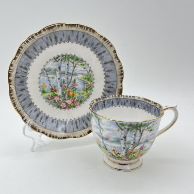 купить Пара чайная "Silver Birch" с пейзажным декором, фарфор, деколь, золочение, Royal Albert, Великобритания, 1950-1980 гг.