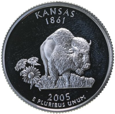 купить США 25 центов (квотер, 1/4 доллара, quarter dollar) 2005 S Proof Канзас (Kansas), знак монетного двора "S" - Сан-Франциско