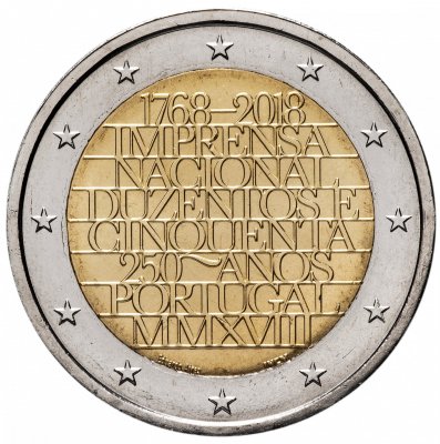 купить Португалия 2 евро 2018 "250 лет Национальной прессе"
