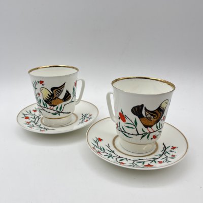 купить Набор из 2-х кофейных пар "Птички", автор рисунка А.В. Щекатихина-Потоцкая, фарфор, деколь, золочение, Ленинградский фарфоровый завод (ЛФЗ), СССР, 1970-1986 гг.