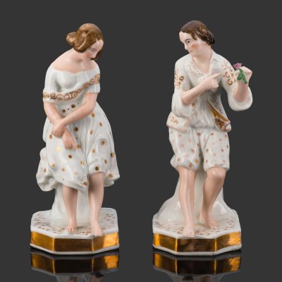 купить Скульптурная композиция "Признание в любви" ("Раздумье"), фарфор, роспись, золочение, Западная Европа, 1870-1890 гг.