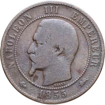 купить Франция 10 сантимов (centimes) 1855 D, император Наполеон III