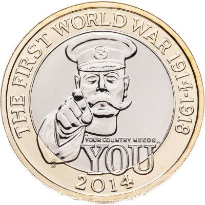 купить Великобритания 2 фунта (pounds) 2014 "100-летие с начала Первой мировой войны плакат Китченера"