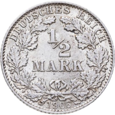 купить Германия 1/2 марки (mark) 1906 знак монетного двора: "D" - Мюнхен