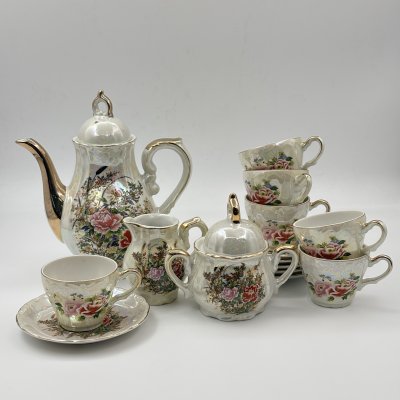 купить Кофейный музыкальный сервиз на 6 персон (15 предметов), фарфор, металл, деколь, золочение, Япония, 1980-1990 гг.