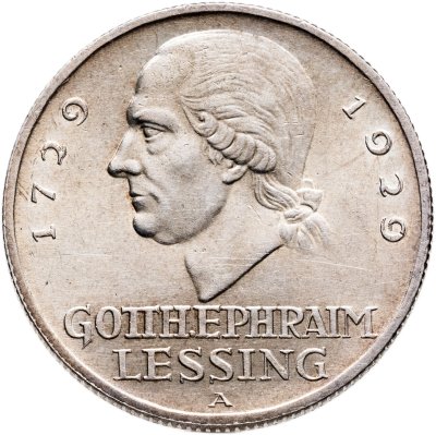 купить Германия 3 рейхсмарки (reichsmark) 1929 "200 лет со дня рождения Готхольда Лессинга", знак монетного двора "A" — Берлин