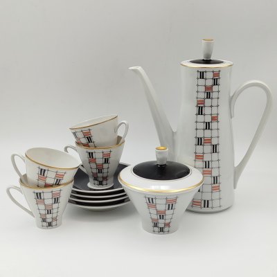 купить Сервиз кофейный с геометрическим декором, на 4 персонs (10 предметов), фарфор, деколь, золочение, Freiberg Porzellan, ГДР, 1957-1972 гг.