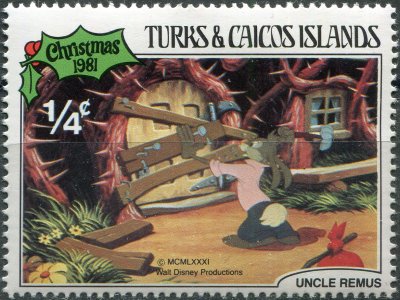 купить Теркс и Кайкос Почтовая марка 1981 "Братец Кролик закрывает дом"