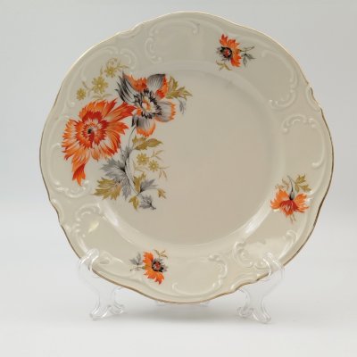 купить Тарелка десертная с декором в виде красных цветов, фарфор, деколь, золочение, Carl Schumann, Arzberg, Bavaria, Германия, 1945-1949 гг.