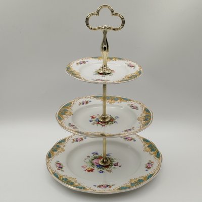 купить Фруктовница трехуровневая с цветочным декором, фаянс, деколь, металл, Enoch Wedgwood (Tunstall) Ltd., Великобритания, 1960-1980 гг.
