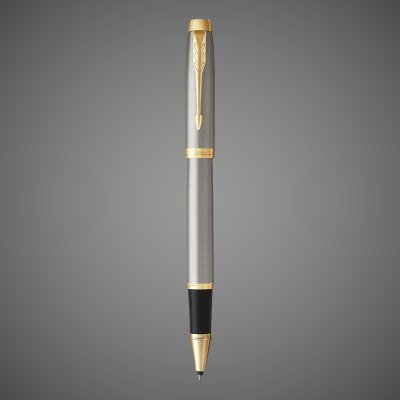 Купить Ручка роллер Parker IM Metal Core Brushed Metal GT, стержень: F, цвет чернил: black, в подарочной упаковке., Драгметаллы: позолота, сталь, 2026 г.