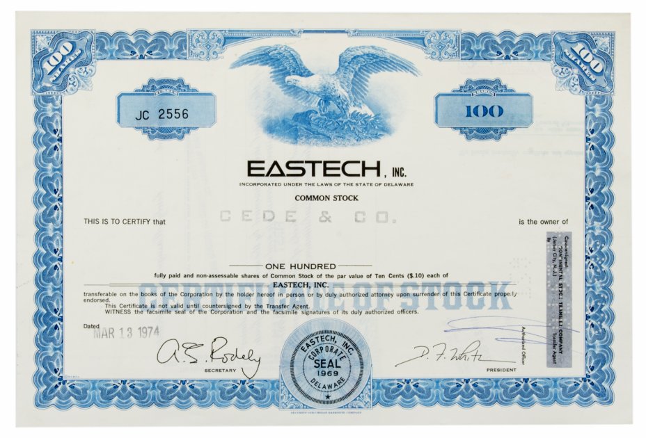 купить Акция США EASTECH, INC. 1974 г.