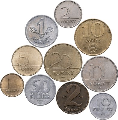купить Венгрия набор из 10 монет 10, 50 филеров (filler) и 1, 2, 5, 10, 20 форинтов (forint) 1971-2007