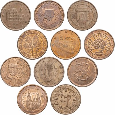 купить Набор 5 евроцентов 1999 - 2013 Одинадцать стран Евросоюза