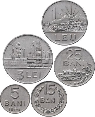 купить Румыния набор из 5 монет (5, 15 и 25 банов, 1 и 3 лея) 1966
