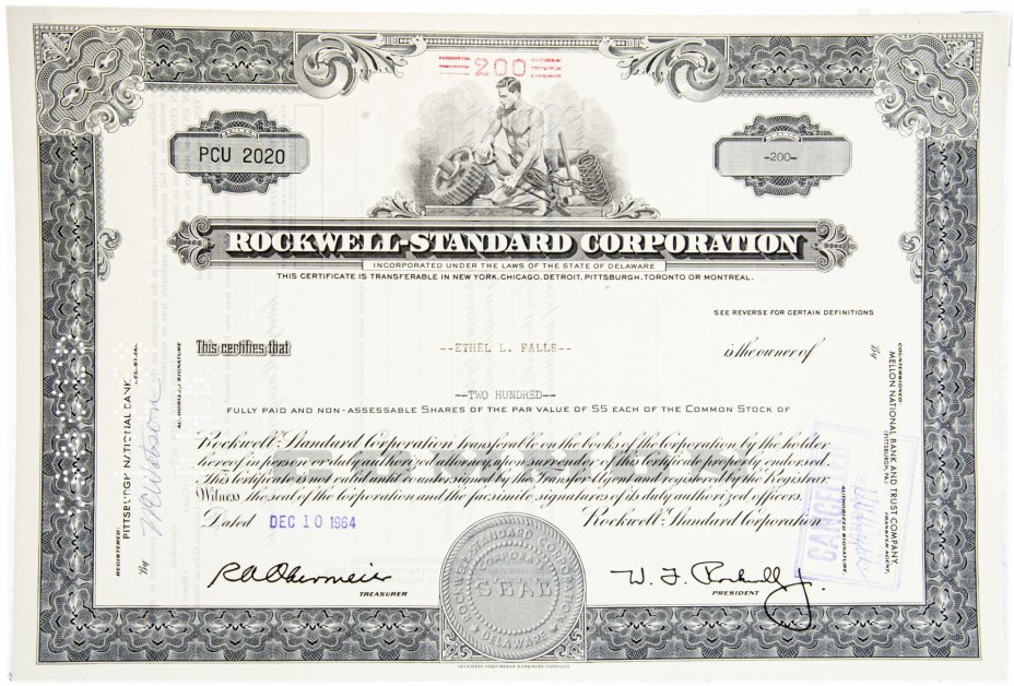 купить Акция США - Rockwell Standart Corporation 1964 гг.