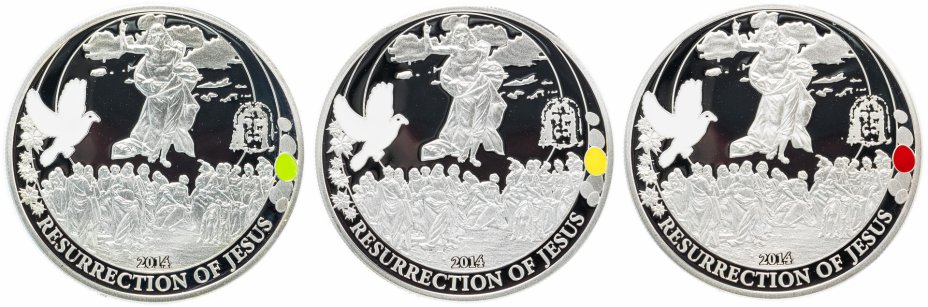 купить Палау 2 доллара 2014 пасхальный набор из 3х монет "Библейские истории - Воскресение Иисуса Христа", в футляре с сертификатом