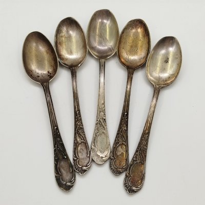 купить Набор из 5-ти чайных ложек "Дубок" (в подборе), мНЦ (медь-никель-цинк), Киевский завод столовых приборов и посуды им. Дзержинского (ЗiД, ЗиД), СССР, 1950-1960 гг.