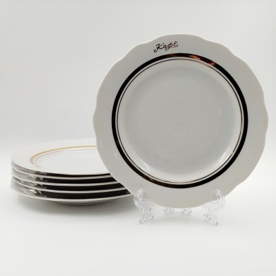 купить Набор десертных тарелок "Кафе" на 6 персон, фарфор, золочение, Дулевский фарфоровый завод (Дулёво), СССР, 1968-1991 гг.