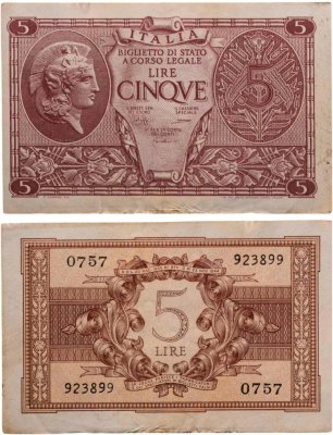 купить Италия 5 лир 1944