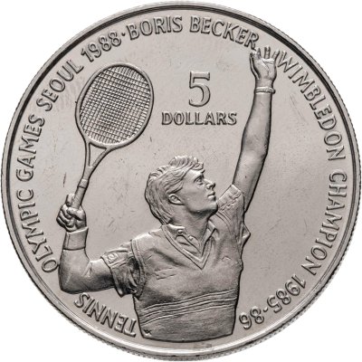 купить Ниуэ 5 долларов (dollars) 1987 "XXIV летние Олимпийские Игры, Сеул 1988 - Теннис, Борис Беккер"
