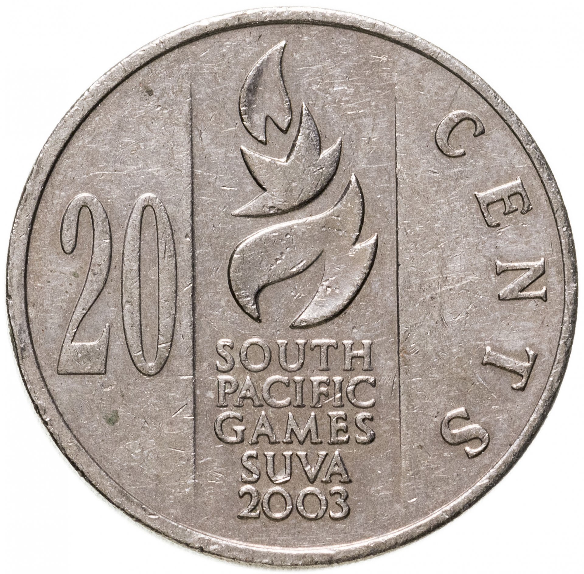 Монета Фиджи 20 центов (cents) 2003 Тихоокеанские игры стоимостью 475 руб.