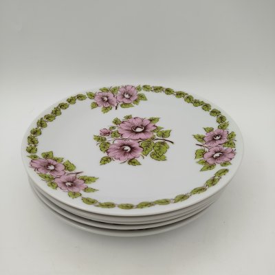 купить Набор из пяти закусочных/десертных тарелок с цветочным декором в розово-зеленой гамме, фарфор, печать, Epiag Royal Czechoslovakia, Чехословакия, 1970-1990 гг.