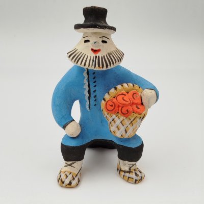 купить Игрушка каргопольская "Мужик с корзиной", глина, роспись, СССР, 1970-1990 гг.