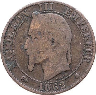 купить Франция 5 сантимов (centimes) 1862 A знак монетного двора: "A" - Париж