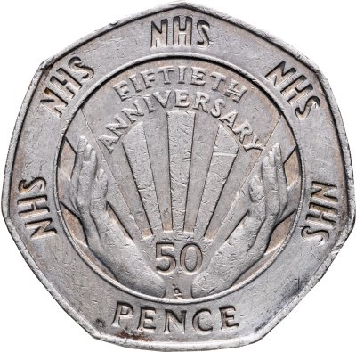 купить Великобритания 50 пенсов (pence) 1998 "50 лет национальной службе здравоохранения"