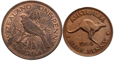 купить Австралия и Новая Зеландия набор 1/2 и 1 пенни 1964 (Елизавета II)