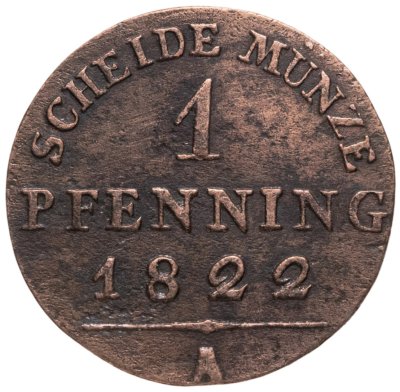 купить Германия, Пруссия 1 пфенниг 1822, знак монетного двора: "A" - Берлин