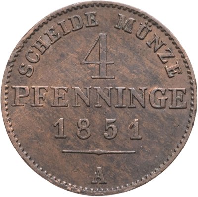 купить Германия, Пруссия 4 пфеннига (pfennige) 1851