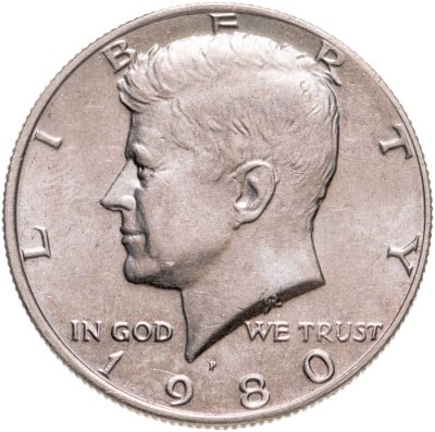 купить США 50 центов (1/2 доллара, half dollar) 1980 Kennedy Half Dollar (Кеннеди) знак монетного двора "P"