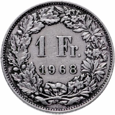 купить Швейцария 1 франк (franc) 1968 без отметки монетного двора