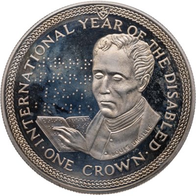 купить Остров Мэн 1 крона (crown) 1981 Международный год инвалидов - Луи Брайль