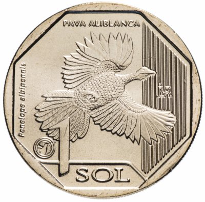 Купить Перу 1 соль 2018 "Фауна Перу - Белокрылый гуан (Penelope albipennis)"